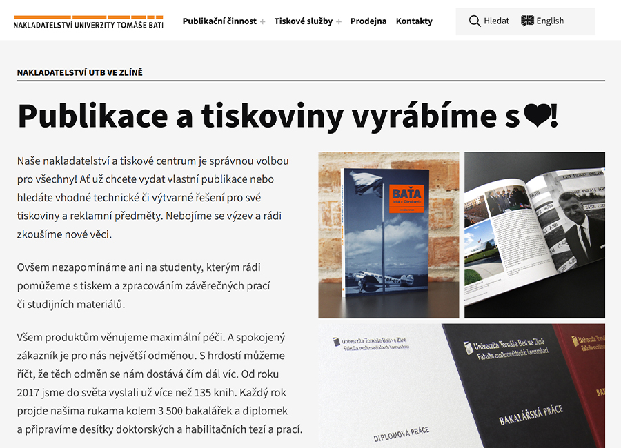 Portfolio web Nakladatelství UTB ve Zlíně